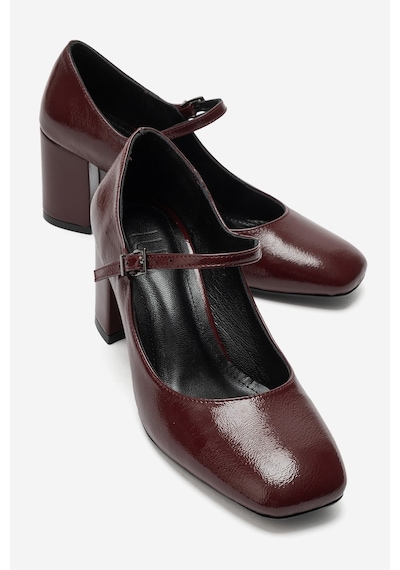 Luvi Shoes Nıcho Bordo Kırışık Rugan Kadın Kalın Topuklu Ayakkabı