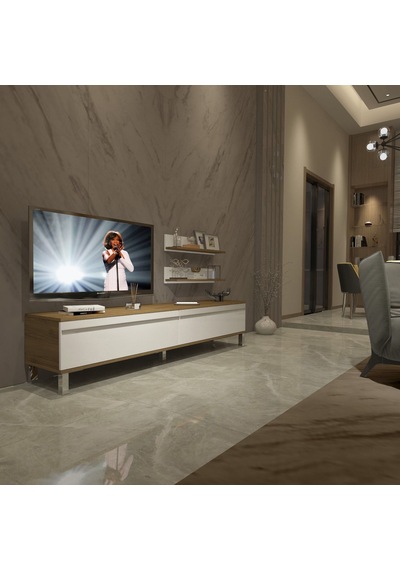 Decoraktiv Eko 4 Mdf Std Krom Ayaklı Tv Ünitesi Tv Sehpası Pera - Beyaz