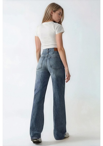 Hiccup Yüksek Bel Straight Jean Mavi