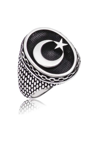 Gümüş Ay Yıldız Erkek Yüzük - Mr2350233