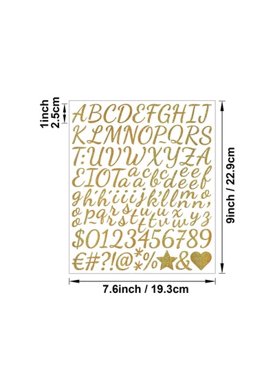 Büyük Boy El Yazısı Simli Harf Sticker Seti 2.5 Cm Kaligrafi Albüm Etiketi Gold Çok Renkli
