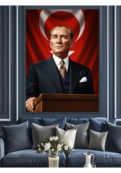 Ahşap Tablo Atatürk Türk Bayrağı Fonlu