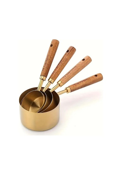 Gold Paslanmaz Çelik Ölçü Kaşığı 15 Ml Ahşap Saplı Premium Kalite Ölçü Kaşık Diğer