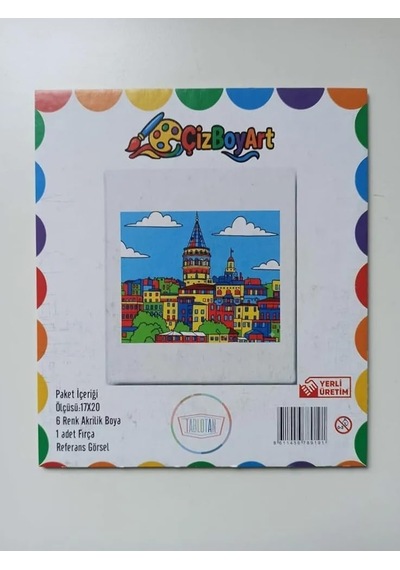 Figürlü Tuval Boyama Seti 20x20 Cm 1 Adet Fırça, 6 Renk Akrilik Boya Ve Referans Görselli Hobi & Kendin Yap Boyama Kiti 1, Galata Kulesi