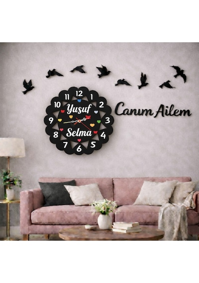 Duvar Saati Kişiye Özel 40 Cmdir 8 Adet Kuş Temalı No95 Çok Renkli