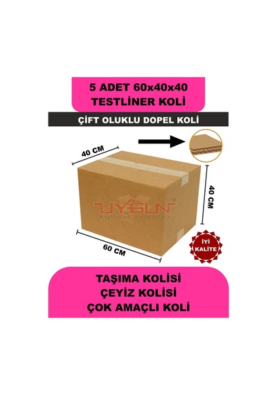 5 Adet 60x40x40 Ev Taşıma Kolisi, Çeyiz Kolisi, Boş Koli, Çift Oluklu Tssst Dopel