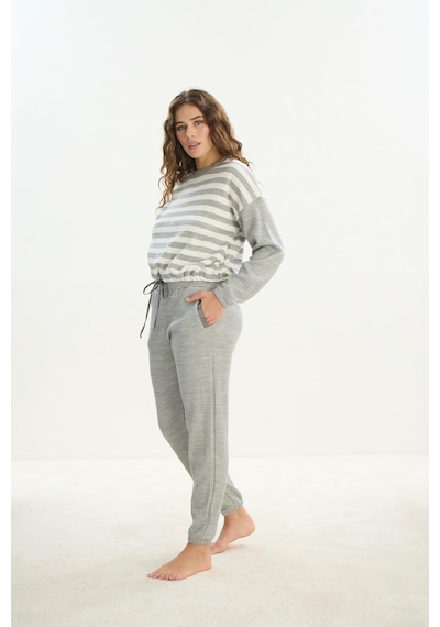 Sevim Kadın Uzun Kol Gri Acrylic Pijama Takım C0t1n1o61 001