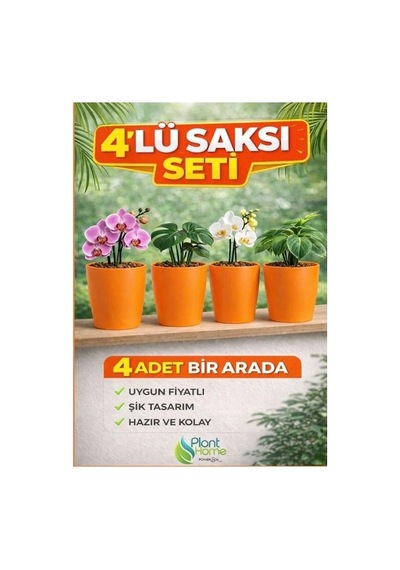 Dekoratif Turıncu Orkide Saksısı - 4 Adet Set   - 12 Pot Üretim Saksısına Uygun Kaliteli Ürün