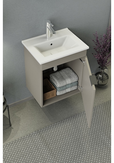 Biani Fix Arya Slım 50 Cm Banyo Dolabı,Seramik Lavabolu, Aynalı,Lavabo Dahil,Mdf,Latte Biani Fix Arya Slım 50 Cm Banyo Dolabı,Seramik Lavabolu, Aynalı,Lavabo Dahil,Mdf,Latte