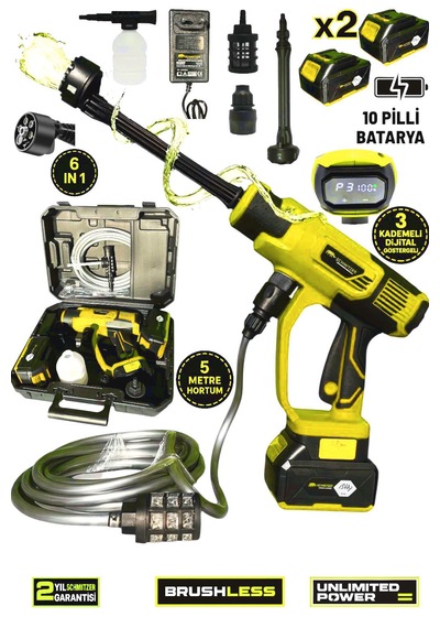 Schmıtzer Sch-2002s Pro 21v Brushless Motor Yüksek Basınçlı Şarjlı Oto Araba Yıkama Makinesi 3 Kademe Dijital Göstergeli 30
