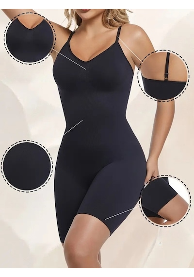 Mistirik Larix Model Extra Toparlayıcı Extra Sıkılaştırıcı Tam Boy Tulum Korse Siyah Renk Siyah