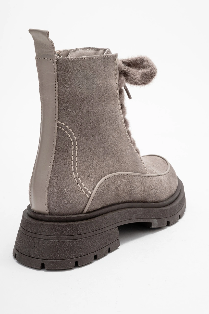 Luvishoes Luvi Shoes Mına Vizon Süet Hakiki Deri Kadın Postal Bot VIZON SÜET