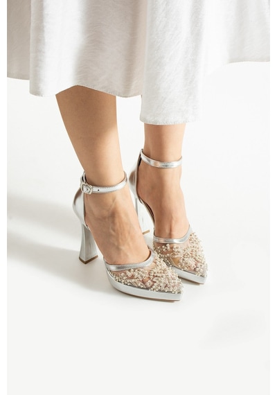 Dabab Shoes Pearly Gümüş Kadın Platformlu 11cm Topuklu İncili Bilekten Bantlı Abiye Gelin Düğün Ayakkabısı Dabab Shoes Pearly Gümüş Kadın Platformlu 11cm Topuklu İncili Bilekten Bantlı Abiye Gelin Düğün Ayakkabısı