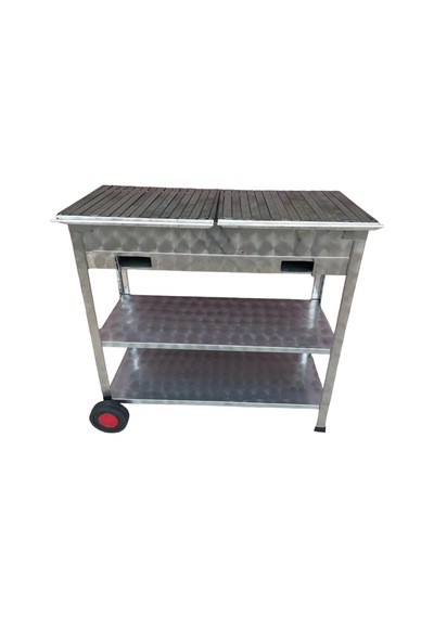 Paslanmaz Kömürlü Mangal Tekerlekli 40 X 90 Cm Çift Sehpalı