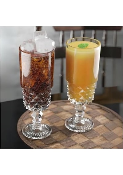 6'lı Kokteyl Cam Kadeh - 220 Ml İçecek Bardakları Kristal Tasarımlı Bardak, Şerbet Meyve Suyu Meşrubat İçki Bardağı