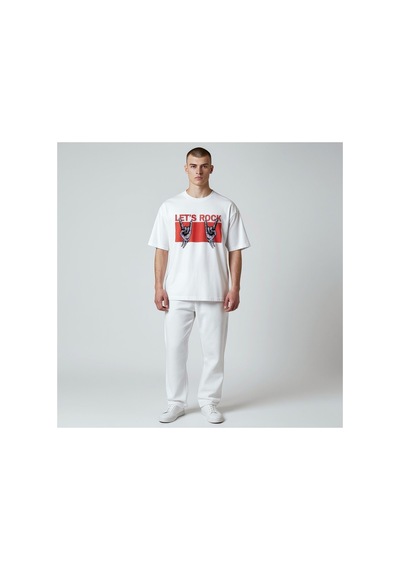 Urbantrendstore Unisex Rock Oversize Fit Rahat Geniş Salaş T-shirt Günlük Tişört Beyaz