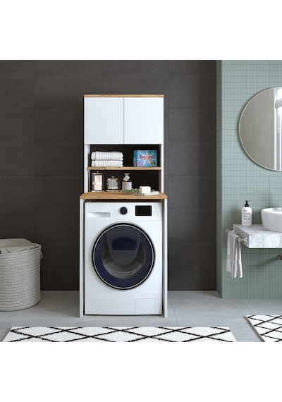 Roomart Cd9 Çamaşır Makinesi Dolabı 3 Raflı 2 Kapaklı Banyo Dolab Atlantik Çam - Beyaz