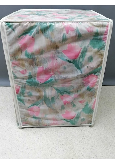 Çiçekli Fermuarlı Çamaşır Ve Kurutma Makinesi Örtüsü Pembe