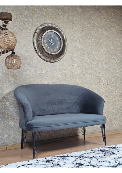 Zafir İkili Teddy Siyah Boyalı Telli Ayak Çay Seti Koltuk İkili Berjer , Balkon, Salon, Ofis Füme