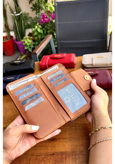Lavinia Taba Vegan Deri Kadın Cüzdan Fermuarlı Ve Mıknatıslı 16x9 Cm Kahverengi