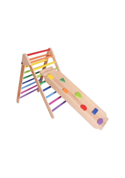 Woodnjoy Ahşap Merdiven Ve Geometrik Tırmanma Rampası & Kaydırak Setimiz 2'li Set Renkli