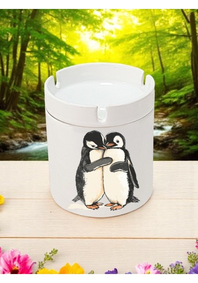 Penguen Baskılı 3'lü Seramik Küllük Kül Tablası - Küllük Modelleri, Küllükler, Kokusuz Küllük