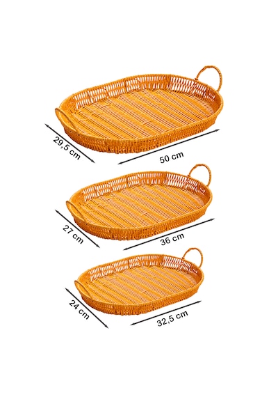 Porsima 708-a Oval 3'lü Hasır Tepsi Dekoratif Servis Sunum Tepsi