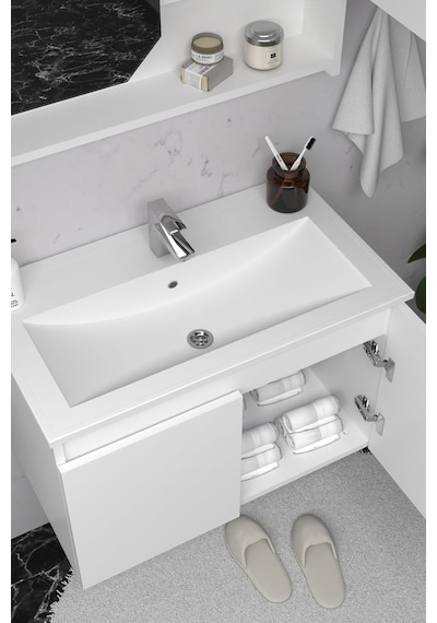 Teta Home Napoli 80 Cm Mdf Banyo Dolabı Seti + Boy Dolabı Beyaz Diğer