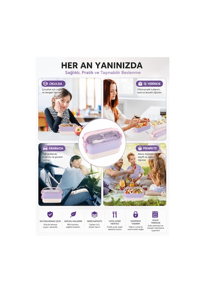 Vagonlife Vgn-462 Lacivert-beyaz 1400 Ml 3 Bölmeli Paslanmaz Çelik Lunch Box Beslenme Kabı Çok Renkli