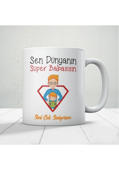 Sen Dünyanın Süper Babasısın Babalar Günü Baskılı Kupa Bardak Baskılı Kahve Kupa Bardak Beyaz