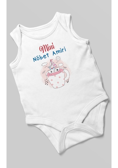 Mini Nöbet Amiri Baskılı Bebek Zıbını Çıtçıtlı Body %100 Pamuk Sıfır Kol Beyaz