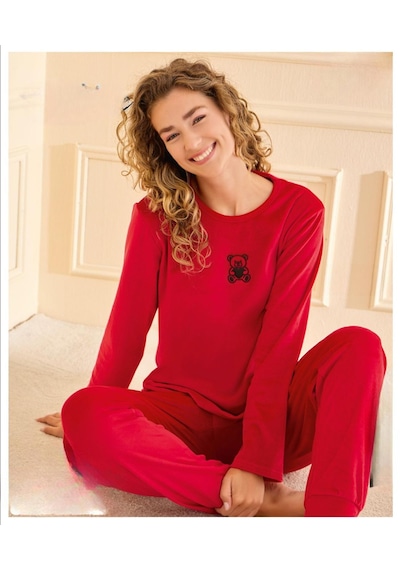Mihra Kadın Kışlık Bisiklet Yaka Kadife Pijama Takımı 13165k - 1 Adet Kırmızı