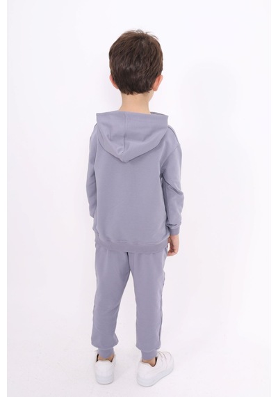 Toontoy Kız Çocuk Relax Fit Kapüşonlu Cepli Baskılı Sweatshirt - 2 İplik Koyu Gri