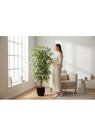 Yapay Ficus Ağaç 150 Cm Siyah Vega Saksı Yeşil