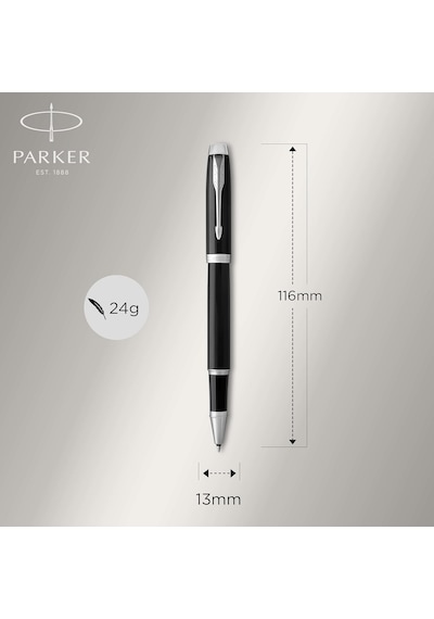 Parker Im Lake Siyah Krom Tasarımlı Roller Kalem, İnce Uç, Siyah Çok Renkli