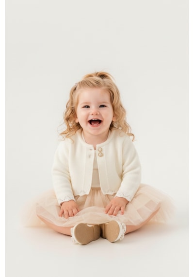 Mnk Baby & Kids Triko Bolerolu Kız Bebek Elbise M00772 Krem