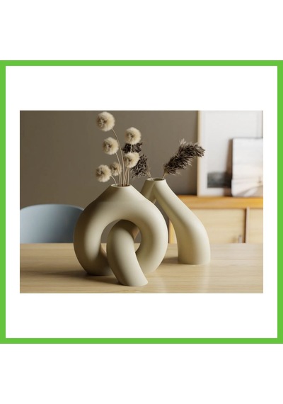 Bezos 3d Baskı Interlocking Vazo - İç İçe Geçen Dekoratif Vazo-bej Dmc