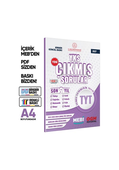 2027 YKS-TYT Tüm Dersler MEBİ Yeni Nesil Çıkmış Soru Bankası Son 9Yıl Video/PDF Çözümlü BASKI ÜCRETİ