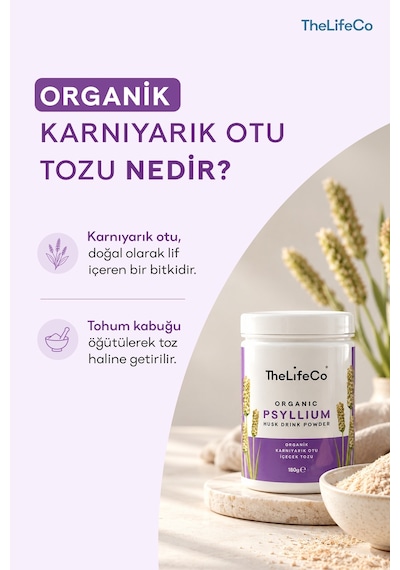 Thelifeco Organik Psyllium Karnıyarık Otu İçecek Tozu 180 G