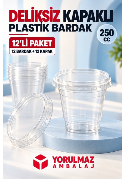 250 Cc Deliksiz Kapaklı Sızdırmaz Pet Bardak 12 'li 40
