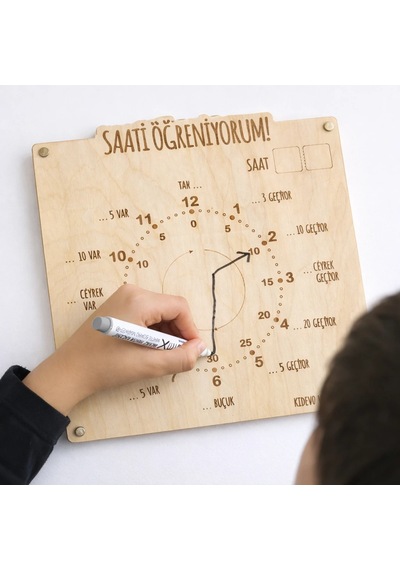 Saati Öğreniyorum Kalem Silgi Ahşap Eğitim Seti İlkokul Eğitici Ahşap Oyuncak Etkinlik Seti Öğrenme