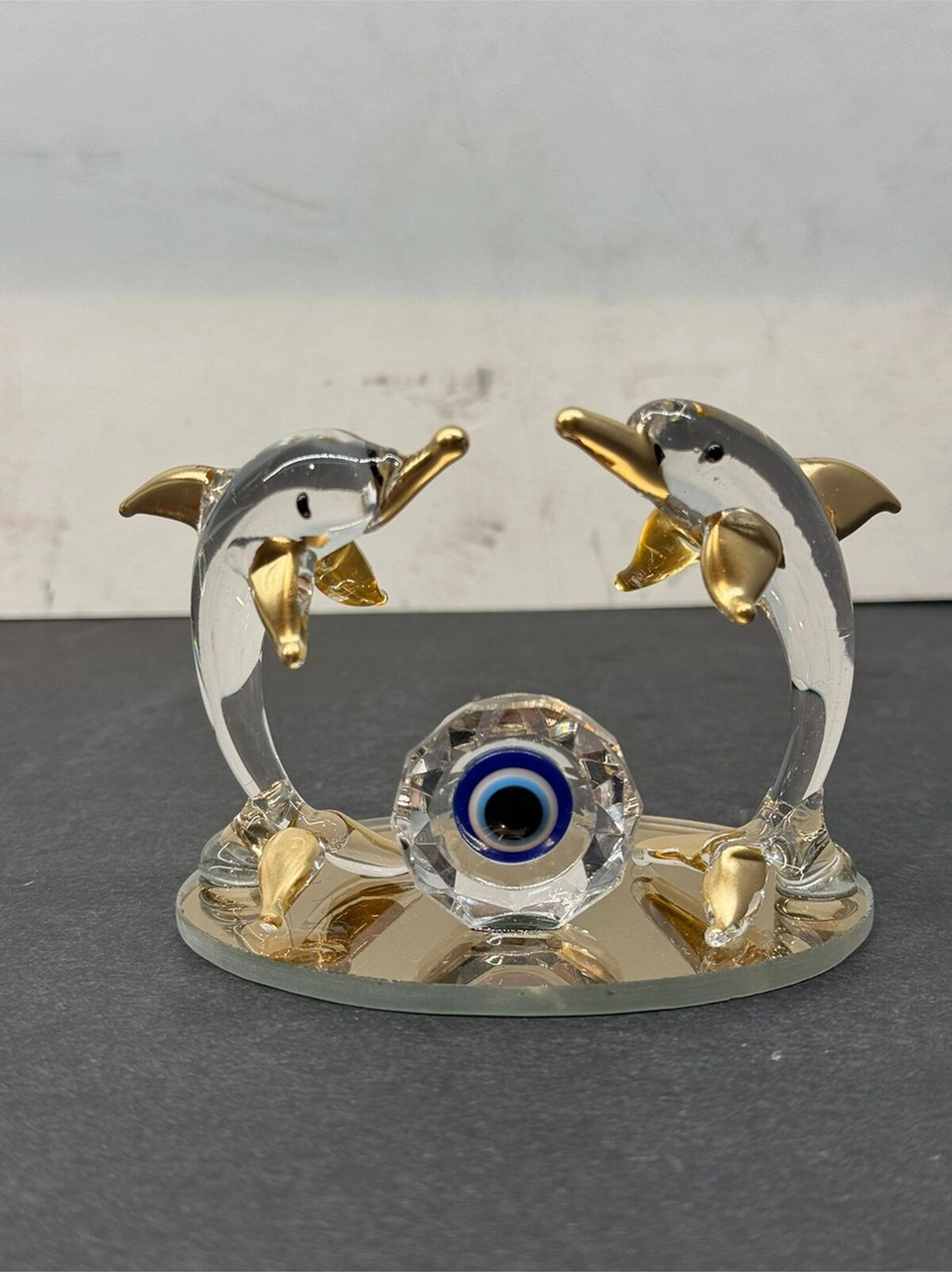 Dekoratif Kristal Cam Ikili Nazar Boncuklu Yunus Gold