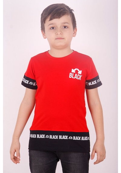 Toontoy Kids Toontoy Erkek Çocuk Black Baskılı Tişört Kırmızı