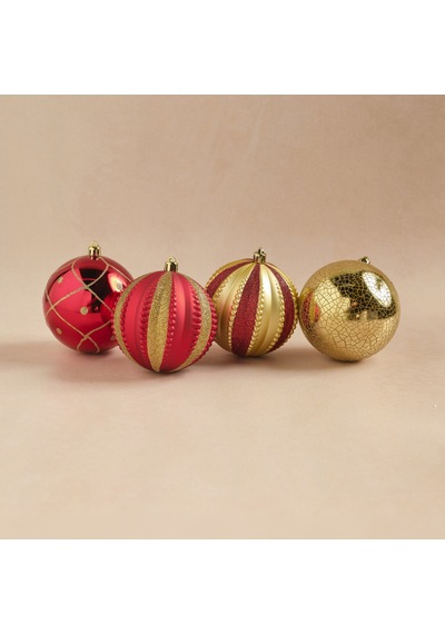 Karaca Home New Year 4'lü Ağaç Süsü Kırmızı Gold Diğer