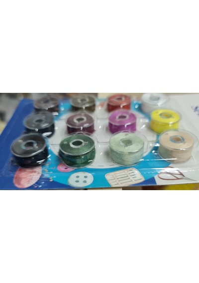12 Adet Renkli İpiyle Ev Tipi Makineler İçin Plastik Masura