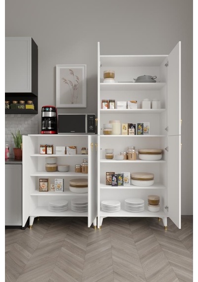 Simple Sp6190 Çok Amaçlı Dolap 6 Kapaklı Mutfak Dolabı Balkon Dolabı Kiler Banyo Dolabı Ayakkabılık Beyaz Gold