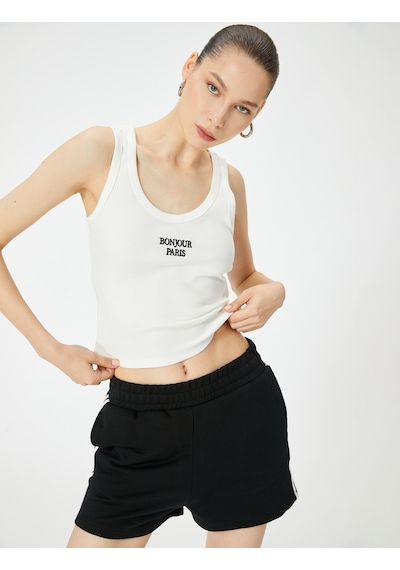 Koton Fitilli Atlet İşleme Detaylı U Yaka Slim Fit Pamuklu Ekru 4sal30261ık Ekru