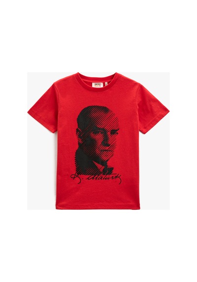Koton Erkek Çocuk Atatürk Baskılı Tişört Kısa Kollu Bisiklet Yaka Pamuklu Kirmizi