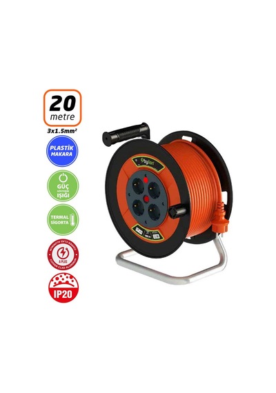 Bylion Pse20315f Mini Plastik Gövde Makaralı Kablo 3x1.5mm - 20 Mt 20 M