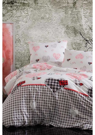 Çift Kişilik Lastikli Çarşaflı Pamuklu Nevresim Takımı Patchwork Love Diğer